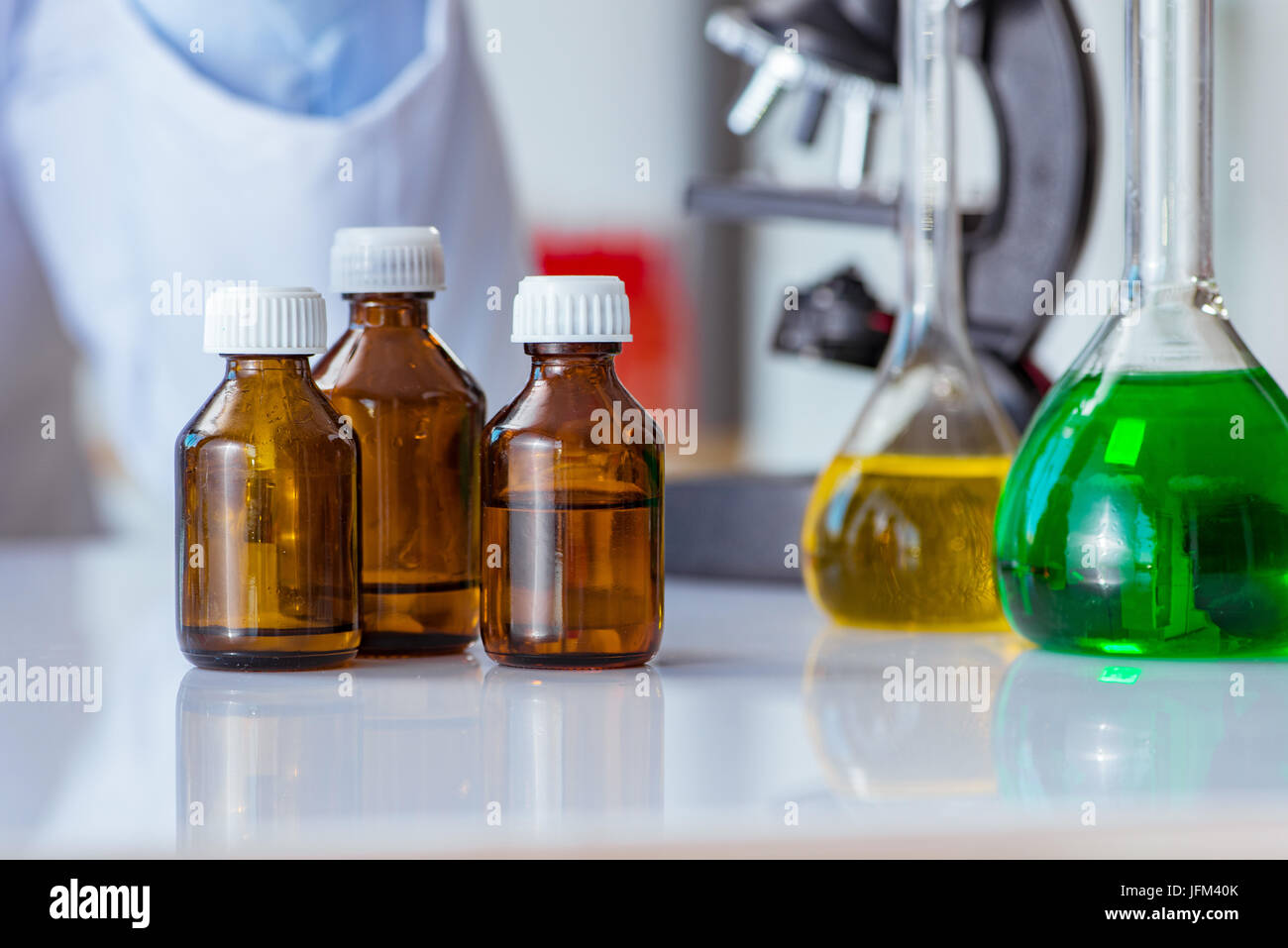 Various chemical solutions in the lab Stock Photo