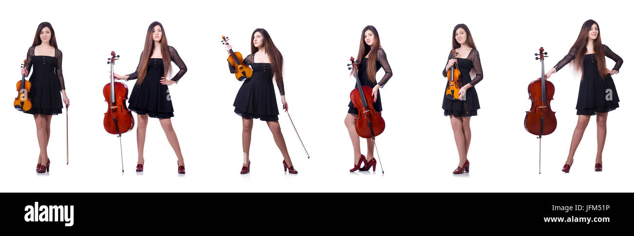 Woman performer playing violin on white Stock Photo - Alamy