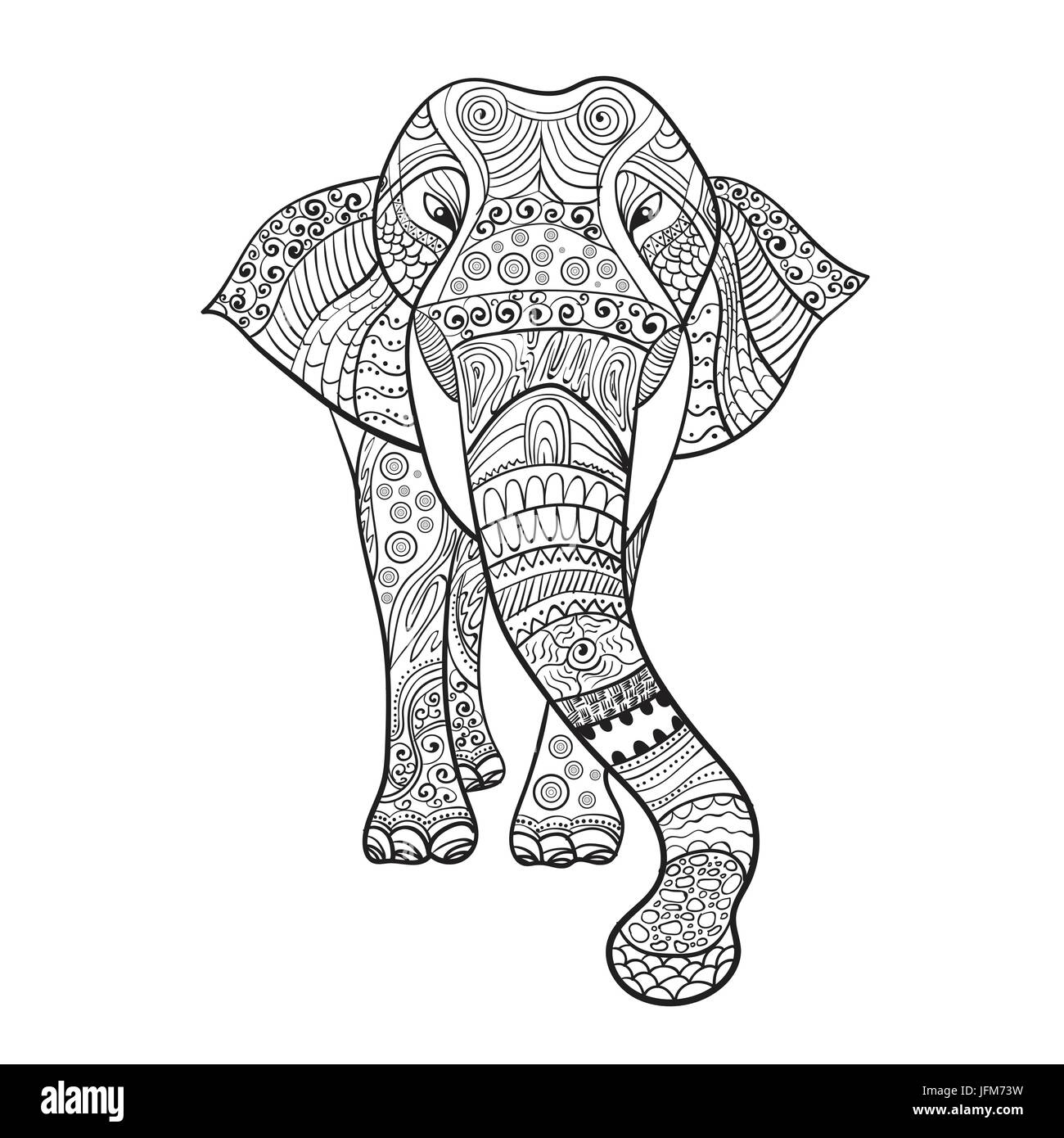 Elaphant Zentangle Animal For Coloring Book Stock Vector
