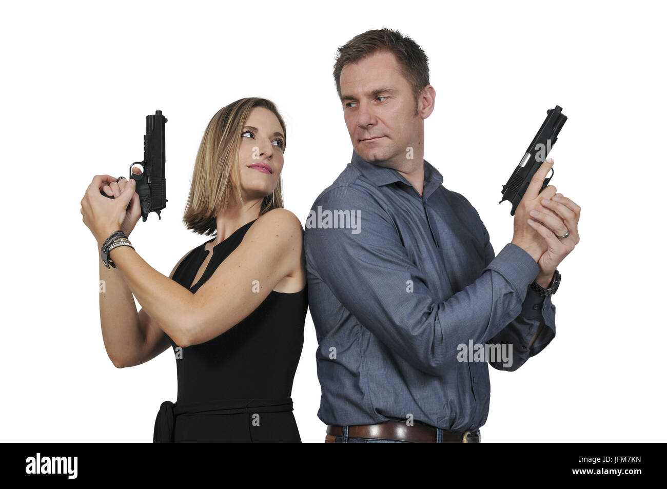 Man and woman spies Stock Photo