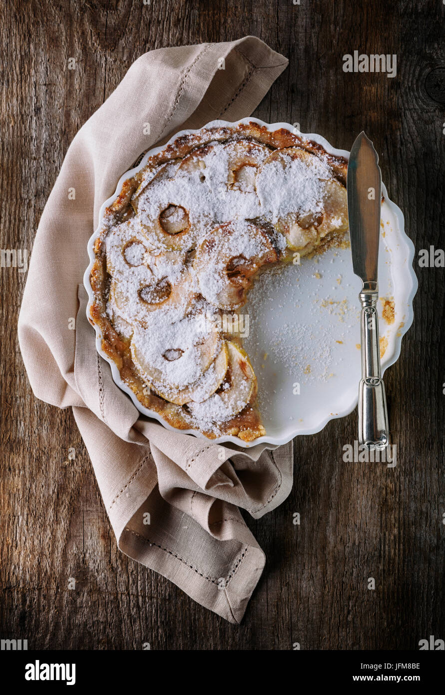 Apple pie on wooden table Stock Photo