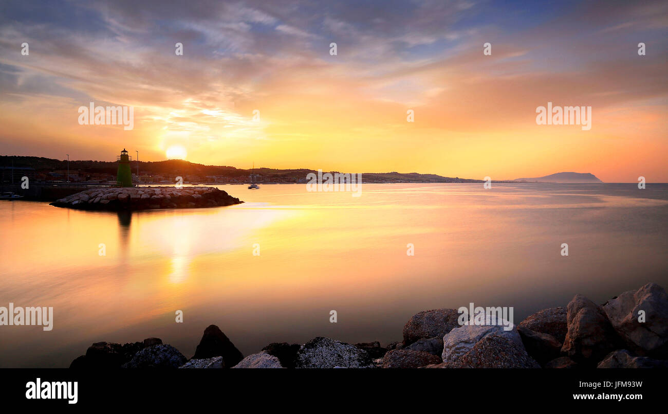 Sunset in the sea port of Civitanova Marche, province of Macerata, Italy Stock Photo