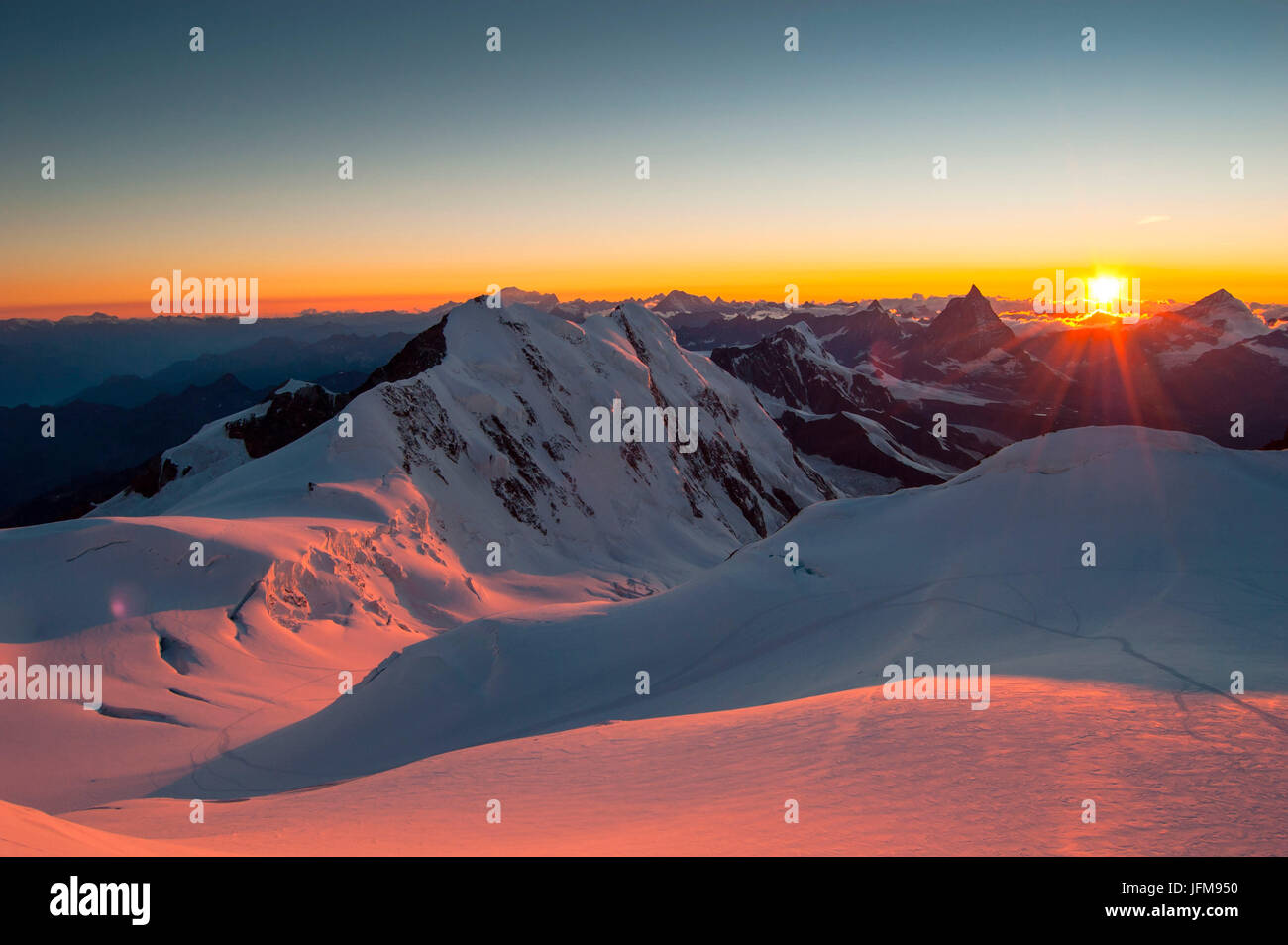 Sunset on the Lyskamm's north face, (Monte Rosa massif, Aosta valley, Italy  Stock Photo - Alamy
