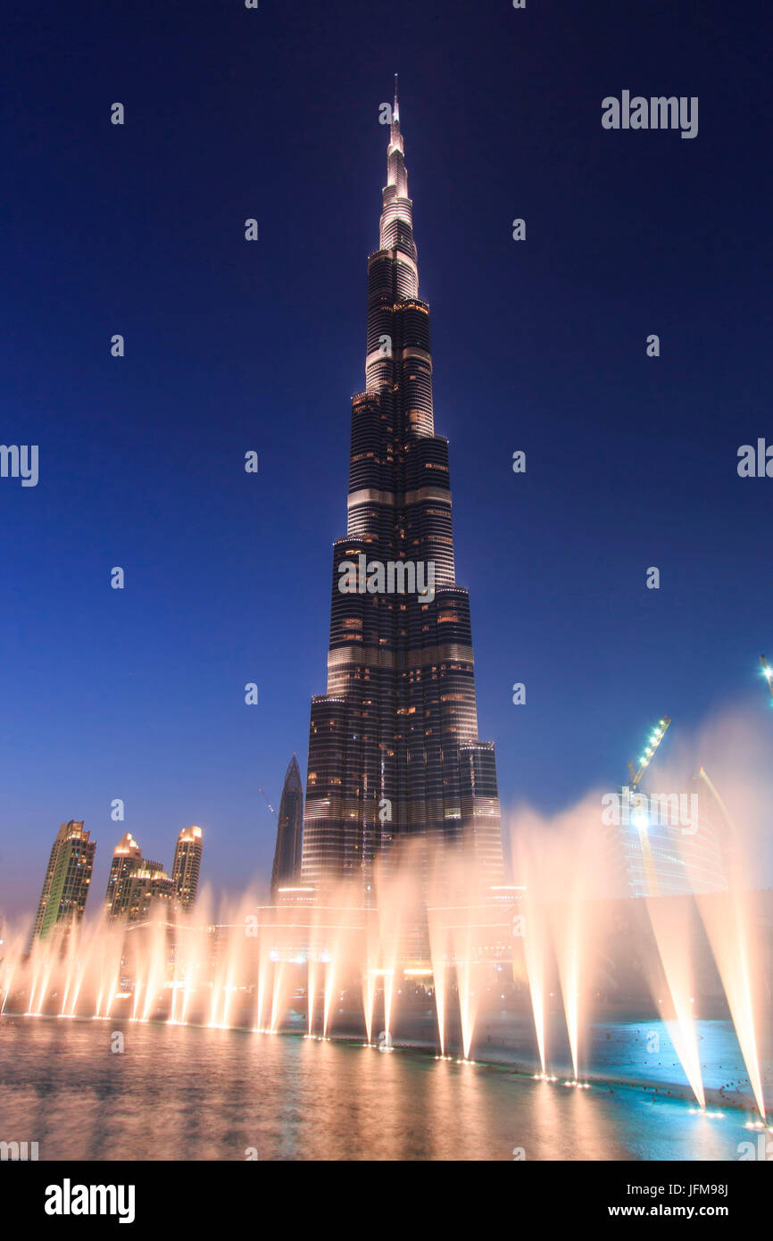 Night view of the Burj Kalifa, the tallest skyscraper in the world, United Arab Emirates Stock Photo