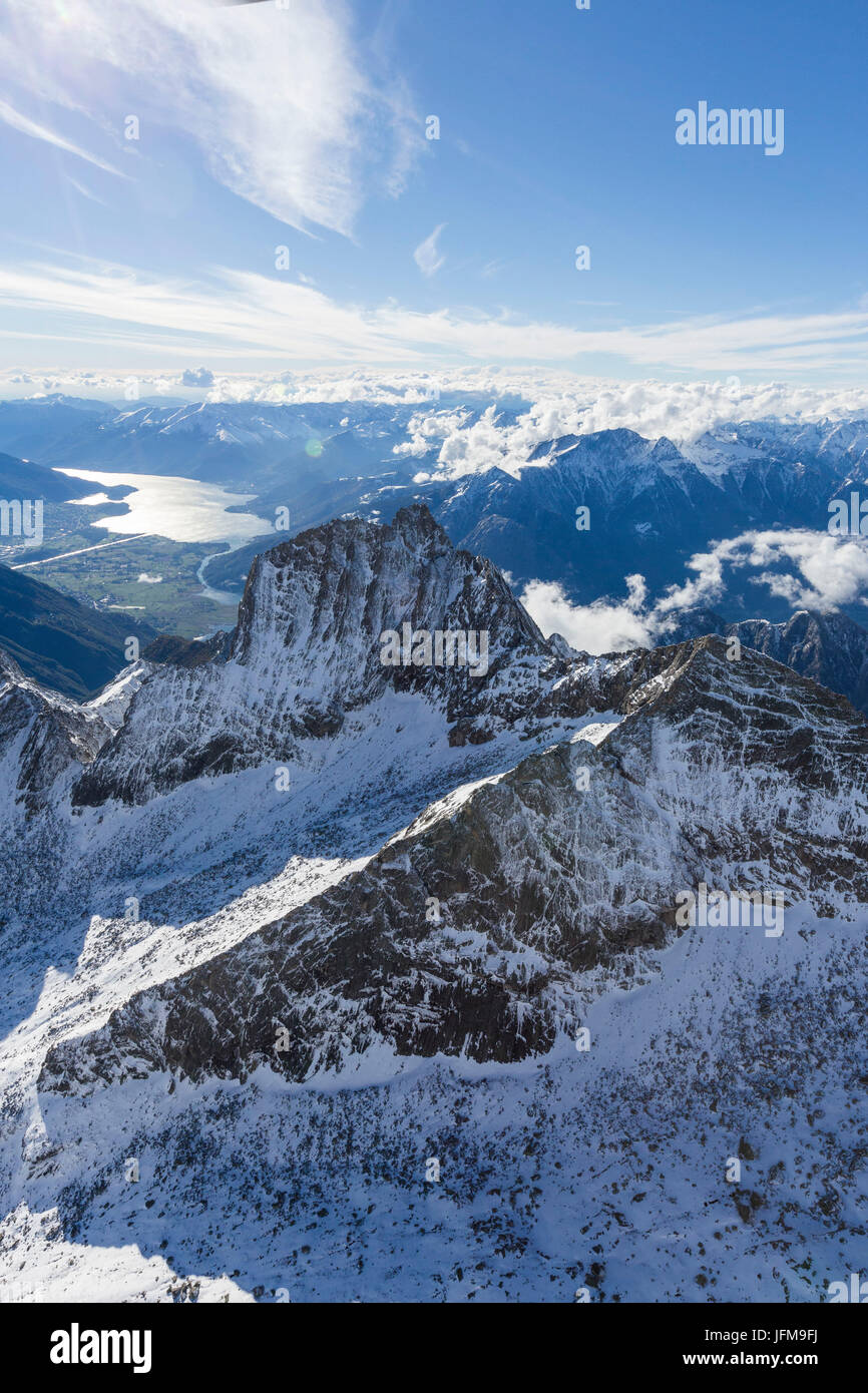 Aerial view of Sasso Manduino and Lake Como in the background Val Dei Ratti Chiavenna Valley Valtellina Lombardy Italy Europe Stock Photo