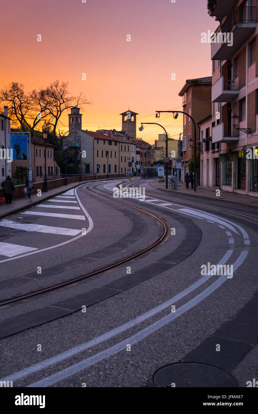 Padua, Veneto, North Italy, Europe, Lonely road at dusk, Stock Photo