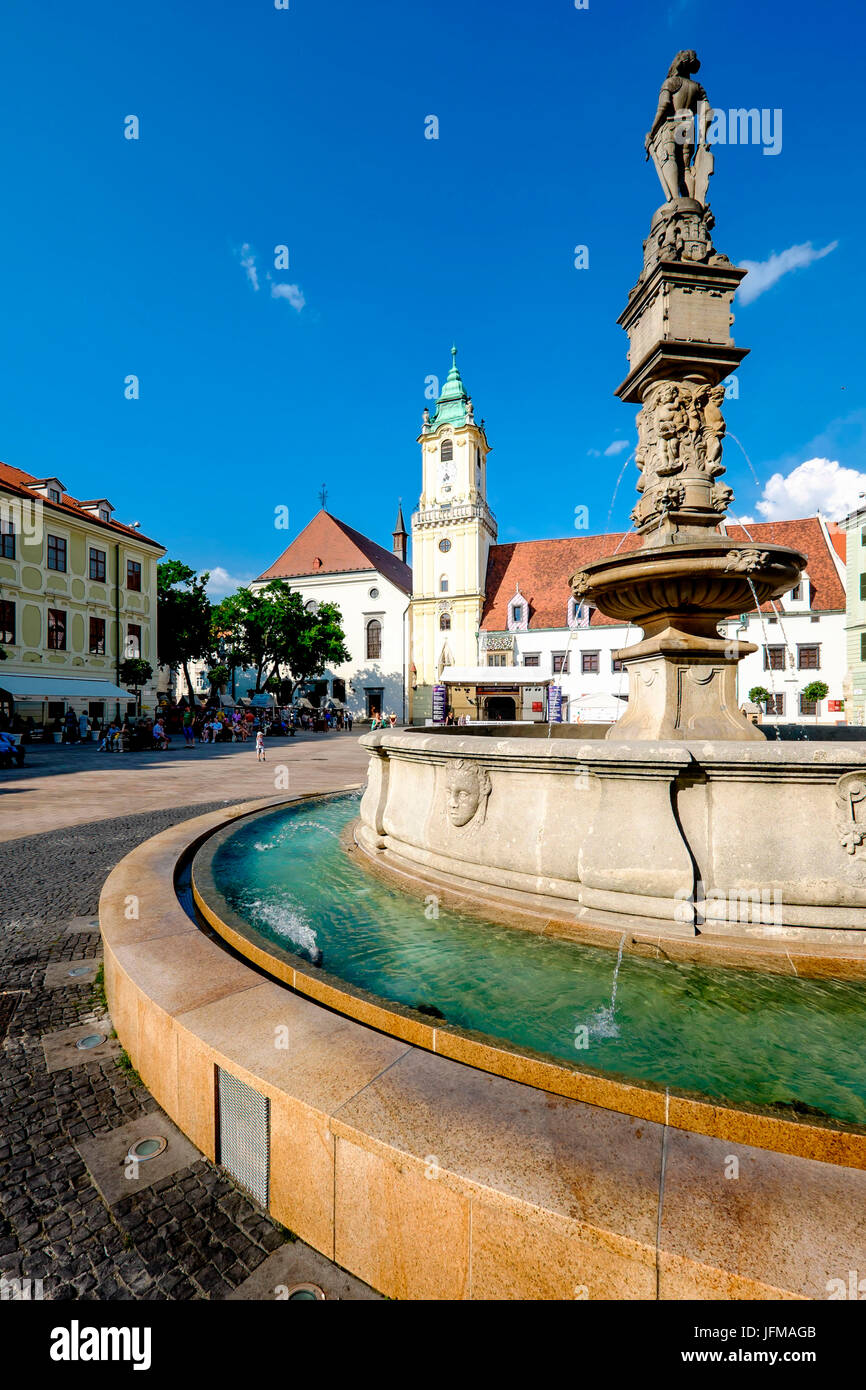 Bratislava, Slovakia, center Europe, Main City Square in Old Town, Stock Photo