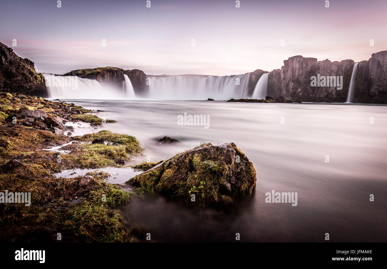 Iceland, Godafoss Waterfall at sunset, Stock Photo