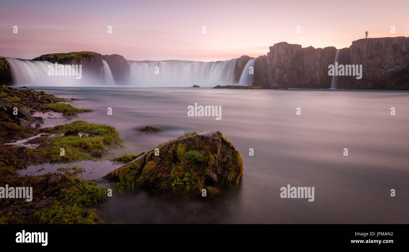 Godafoss, the waterfall of the Gods at sunset, Iceland, Stock Photo