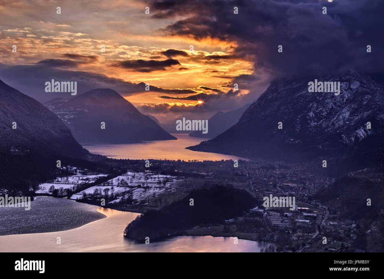 Sunset, Piano lake, Lugano Lake, porlezza, lombardy, italy, switzerland Stock Photo