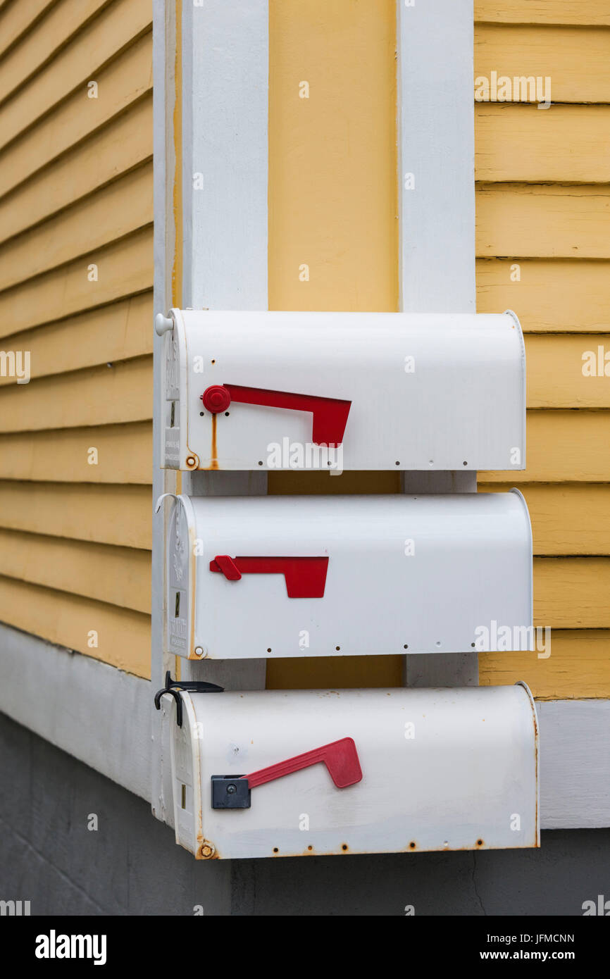 USA, Rhode Island, Bristol, three mailboxes Stock Photo Alamy