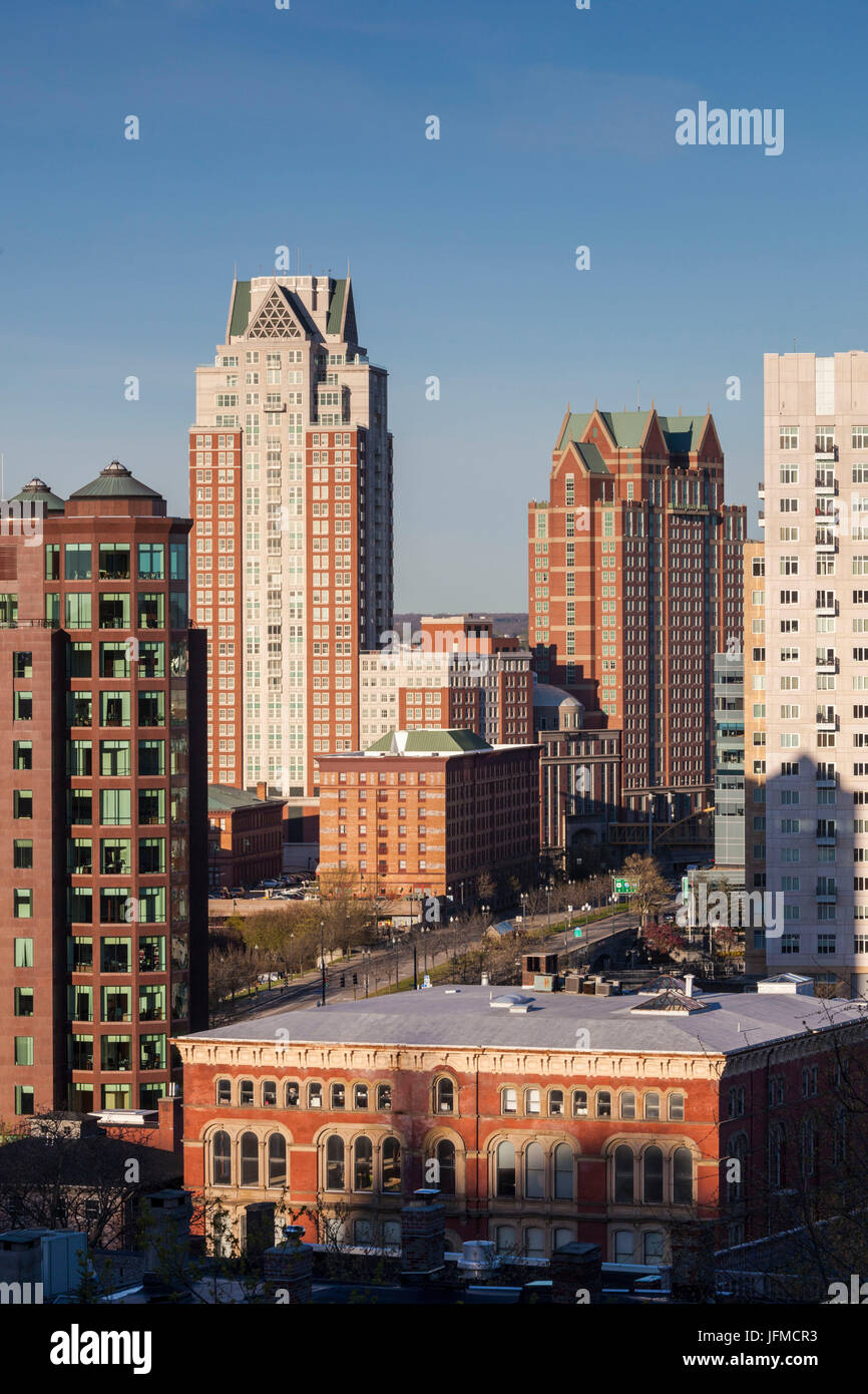 USA, Rhode Island, Providence, city skyline from Prospect Terrace Park, dawn Stock Photo
