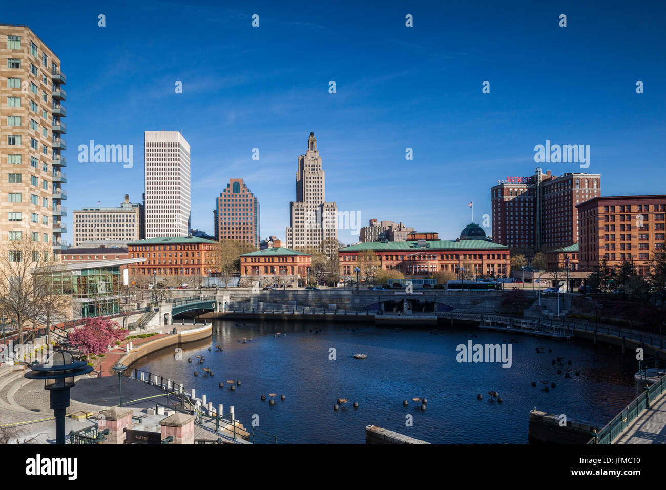USA, Rhode Island, Providence, city skylline from Waterplace Park Stock Photo