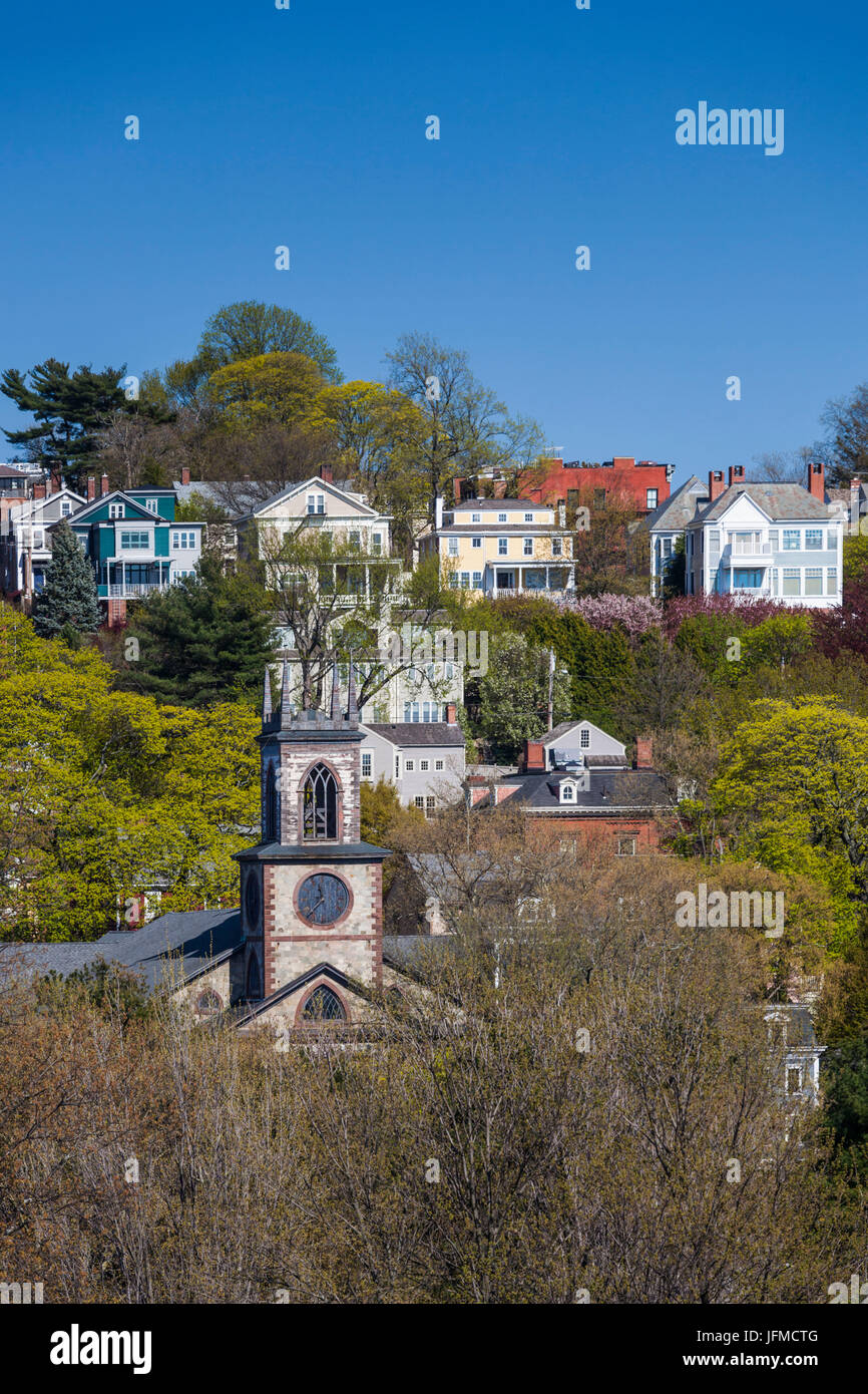 USA, Rhode Island, Providence, elevated view of the Cathedral of Saint John and College Hill Stock Photo