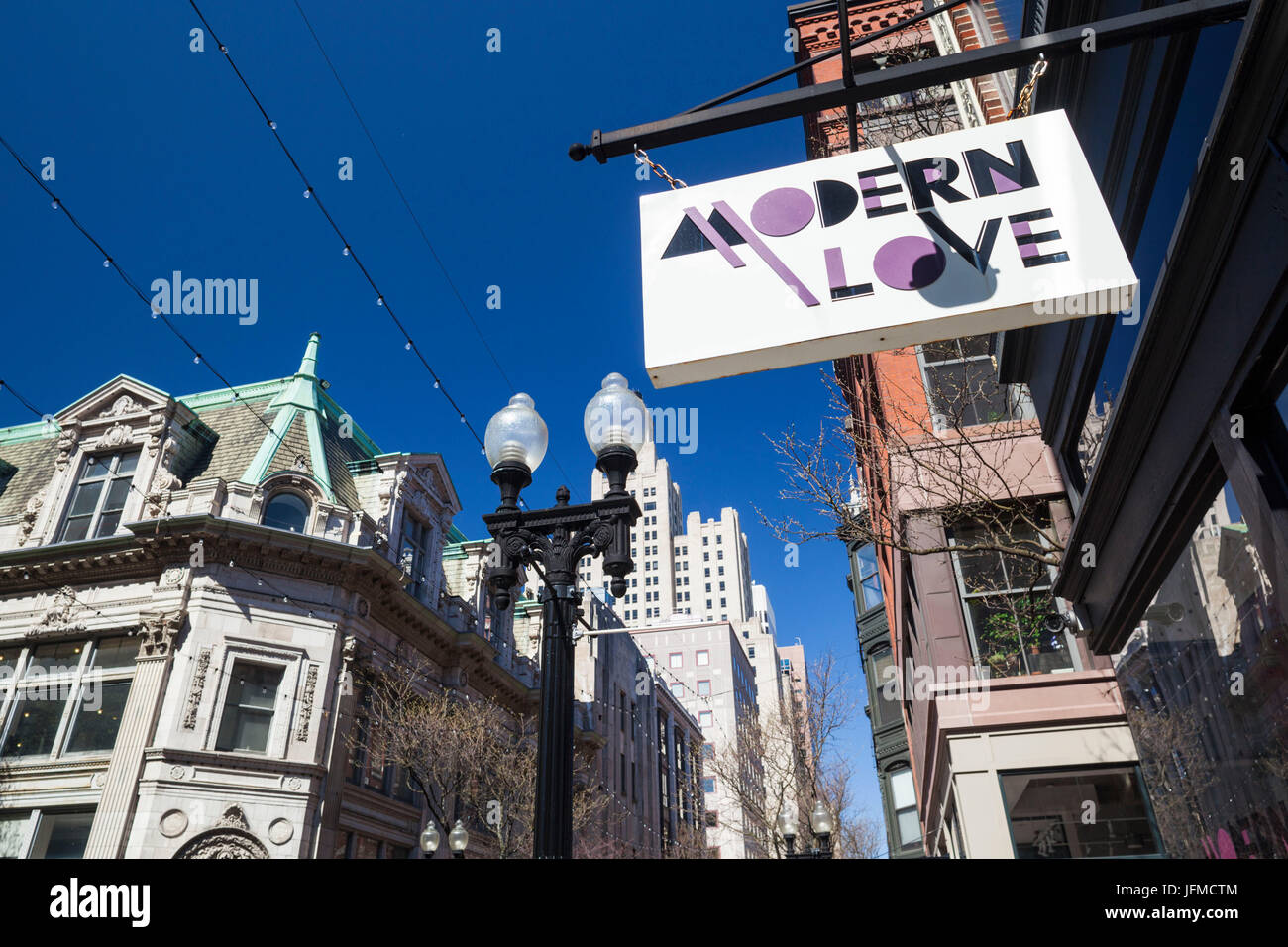 USA, Rhode Island, Providence, Modern Love on Westminster Street Stock Photo