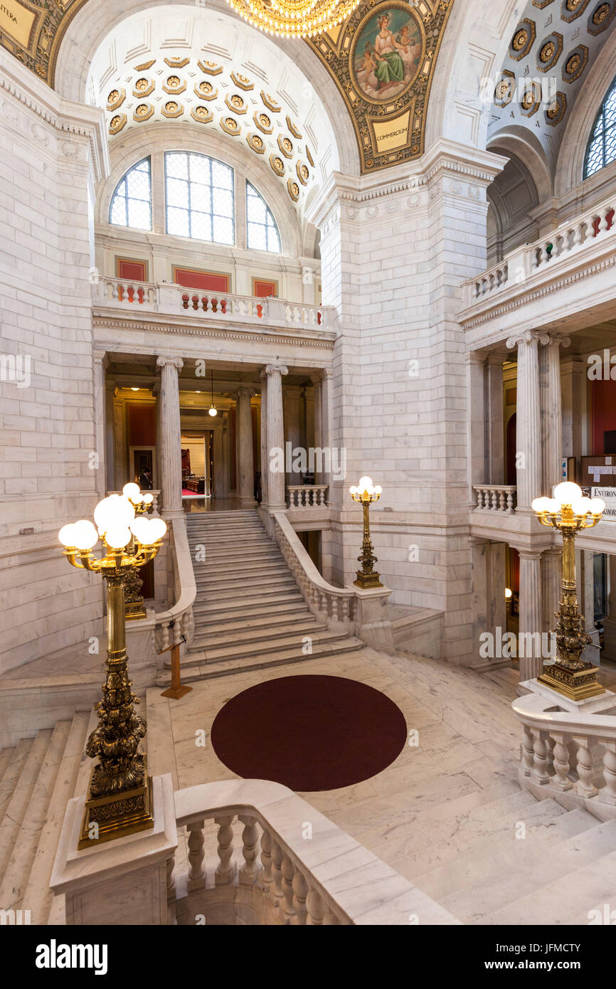 USA, Rhode Island, Providence, Rhode Island State House, interior staircase Stock Photo