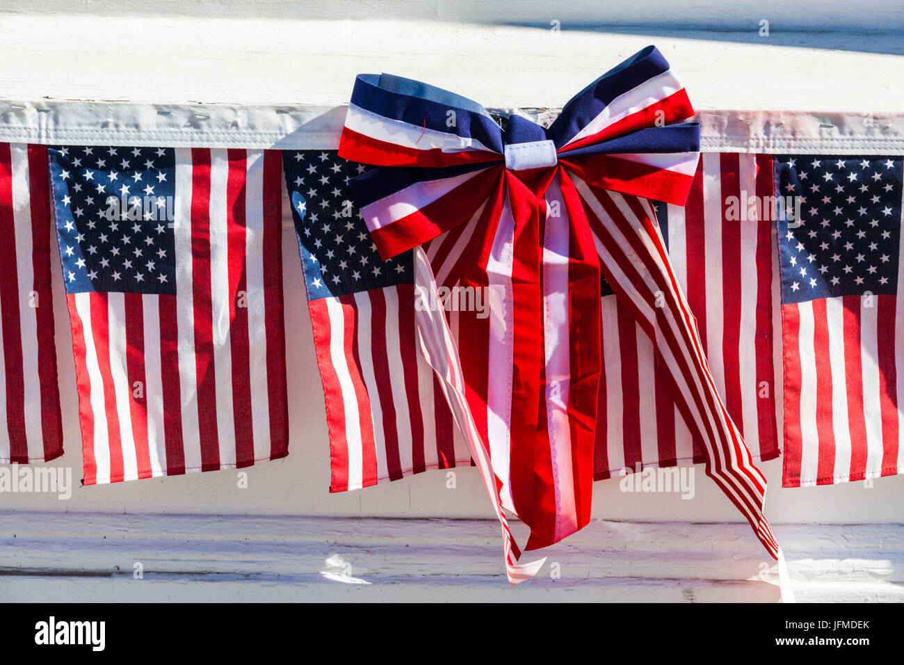 USA, Massachusetts, Manchester By The Sea, Fourth of July, US flags Stock Photo