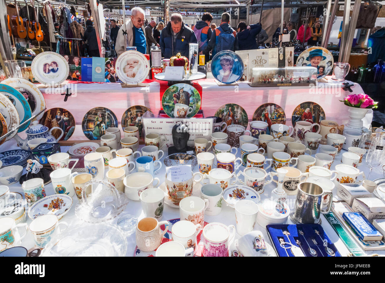 England, London, Greenwich, Greenwich Market, Antique Stall Display of Tableware Stock Photo