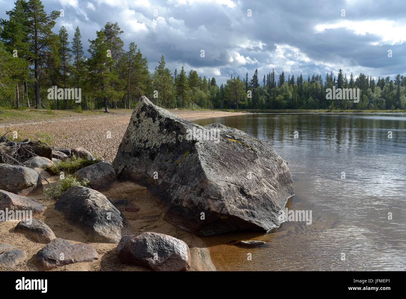 the lake Karatj with Jokkmokk in Lapland Stock Photo