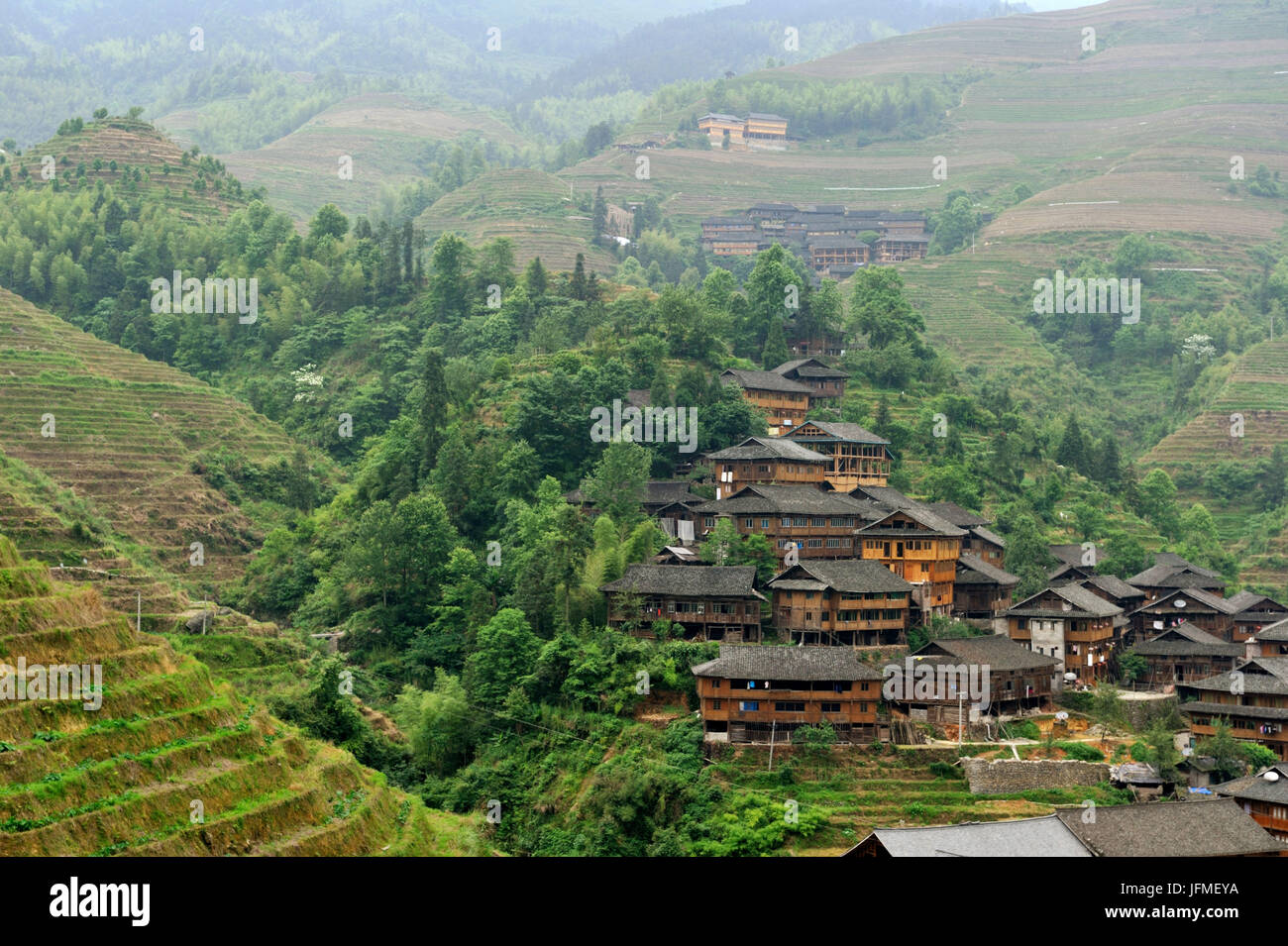 China, Guangxi Province, rice terraces at Longji around Longsheng, Dazhai village Stock Photo