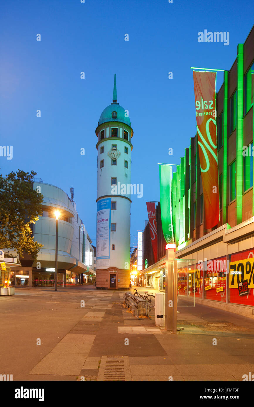Weisser Turm, White Tower and Ernst Ludwig Street at dusk, Darmstadt