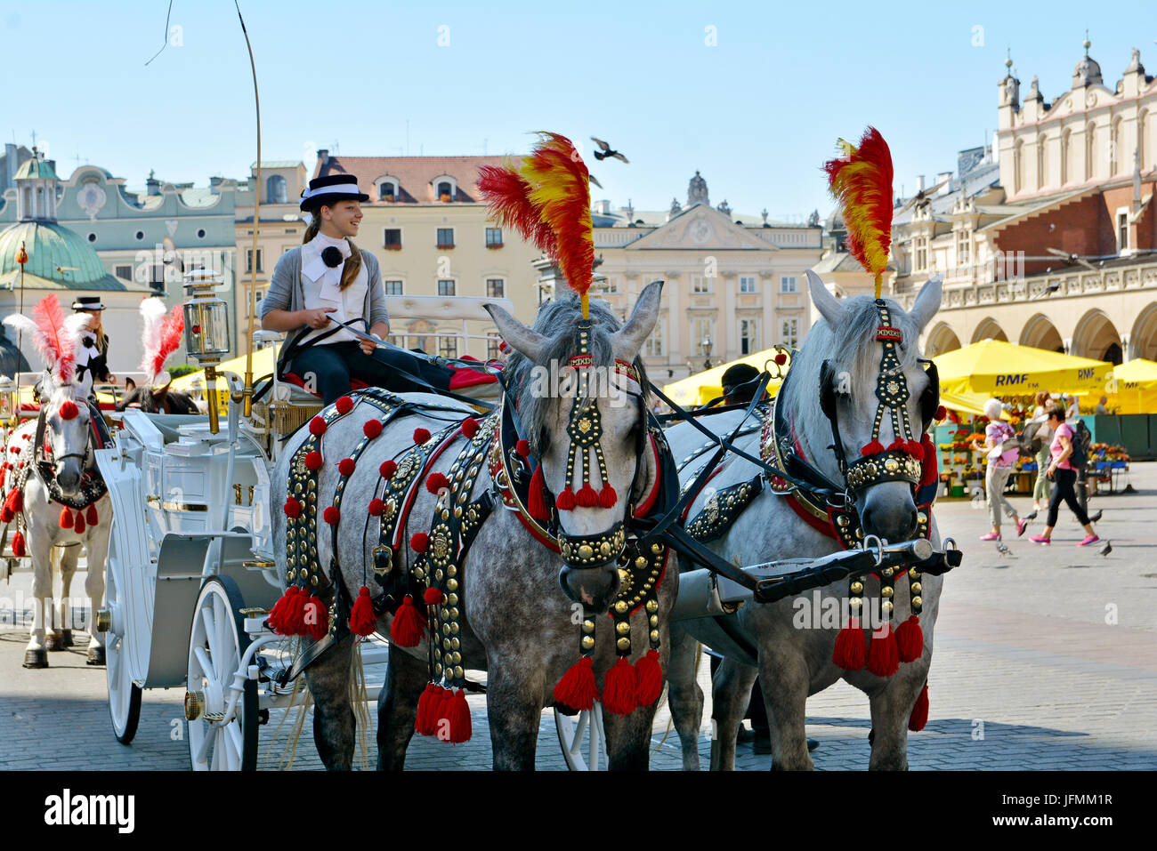 KRAKOW, POLAND SEPTEMBER 1, 2016. Horse carriage for city sightseeing