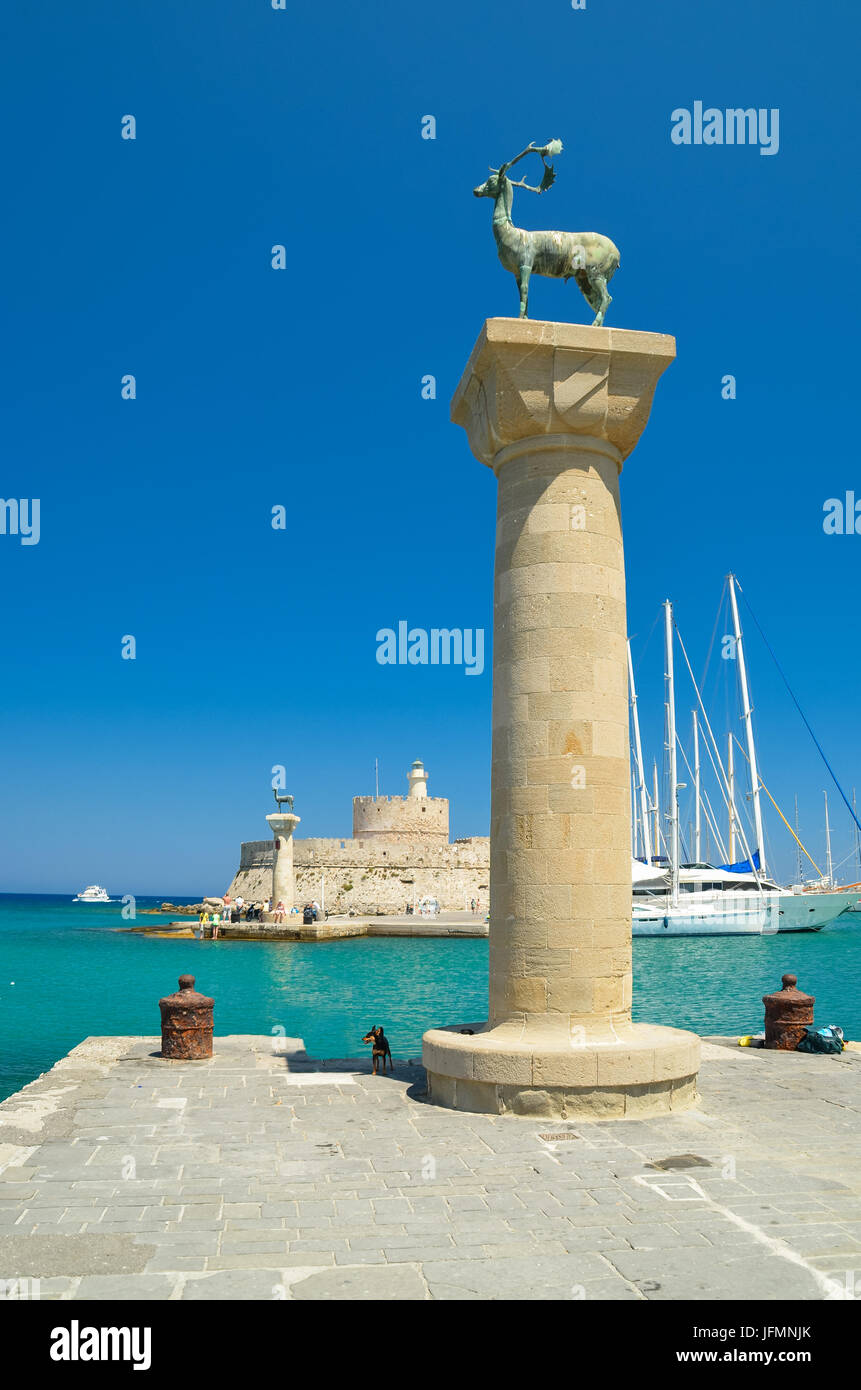 rhodes island greece harbor goat sculpture Stock Photo Alamy