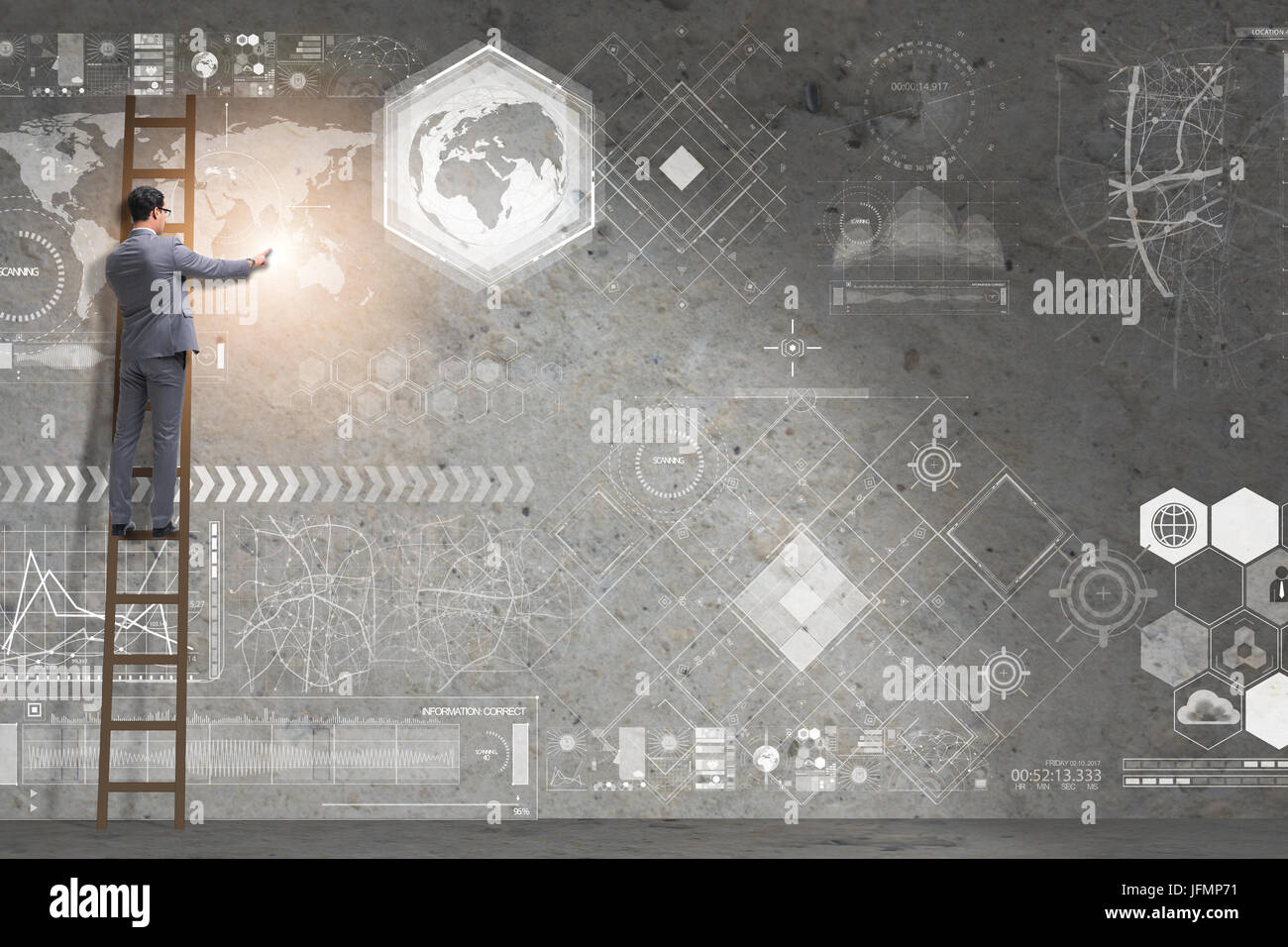 Businessman climbing ladder in global business concept Stock Photo - Alamy