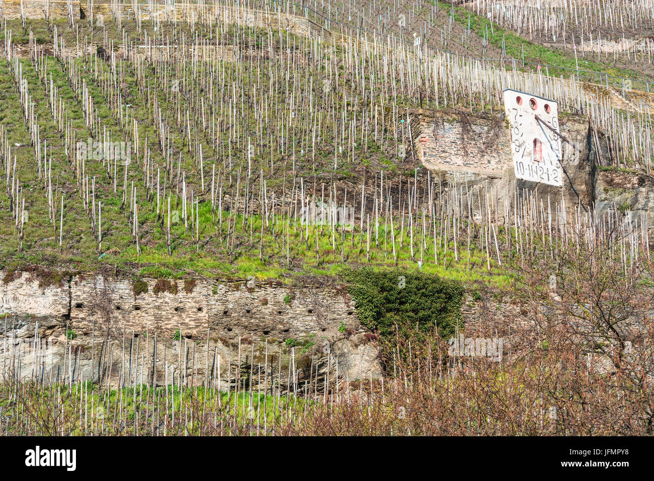 Zeltinger sundial in the wine-growing town on the Mosel Stock Photo
