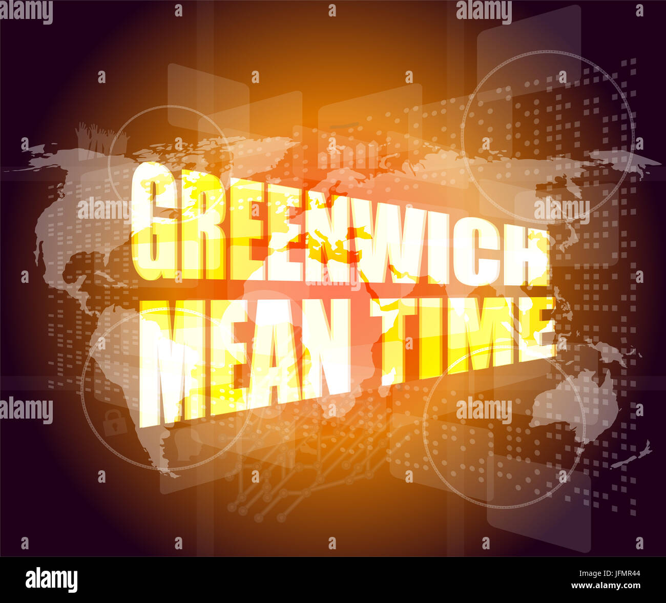 greenwich mean time word on digital touch screen Stock Photo