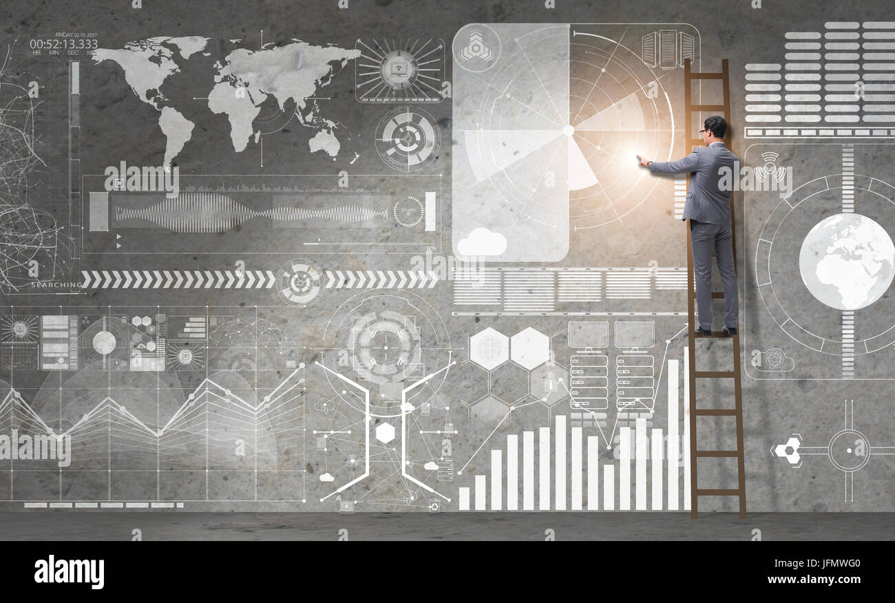 Businessman climbing ladder in global business concept Stock Photo - Alamy
