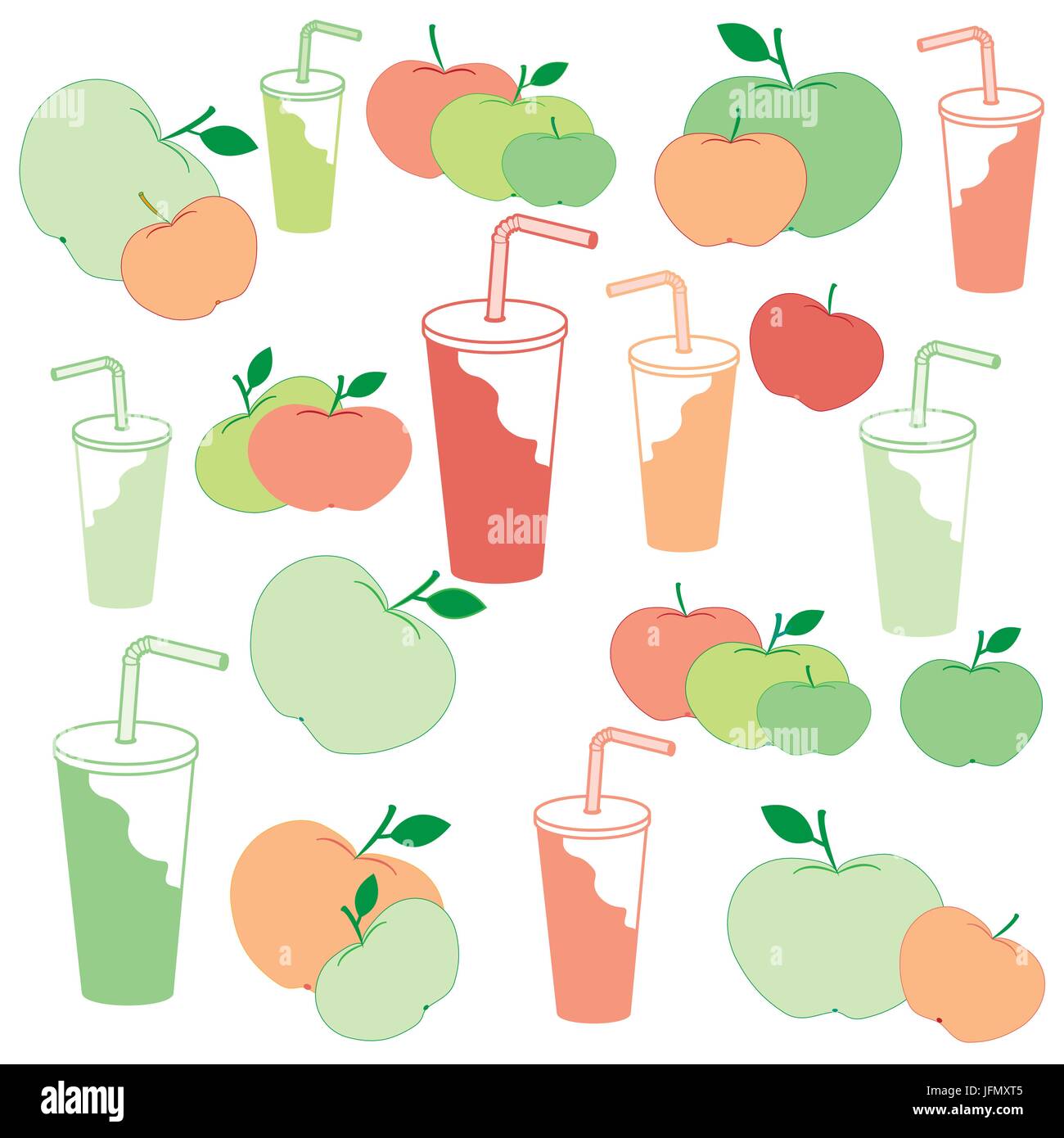 Nice picture of apples and apple juice rich in vitamin C on a white background Stock Vector