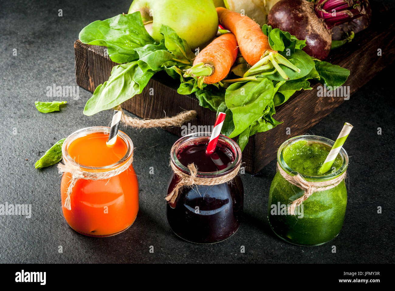 Vegan diet food. Detox drinks. Freshly squeezed juices and smoothies