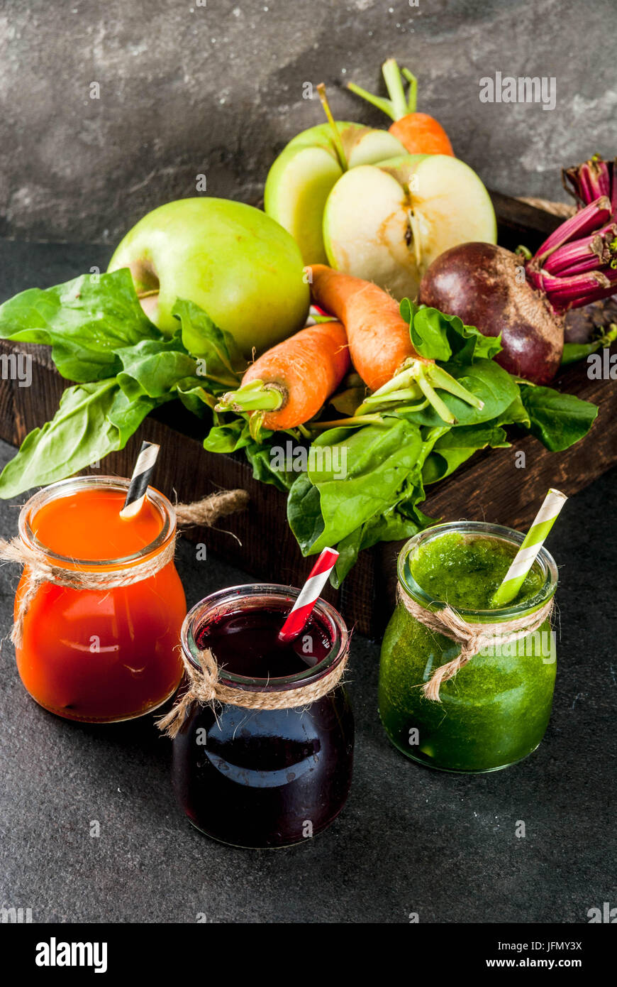 Vegan diet food. Detox drinks. Freshly squeezed juices and smoothies
