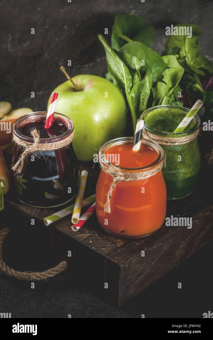 Vegan diet food. Detox drinks. Freshly squeezed juices and smoothies