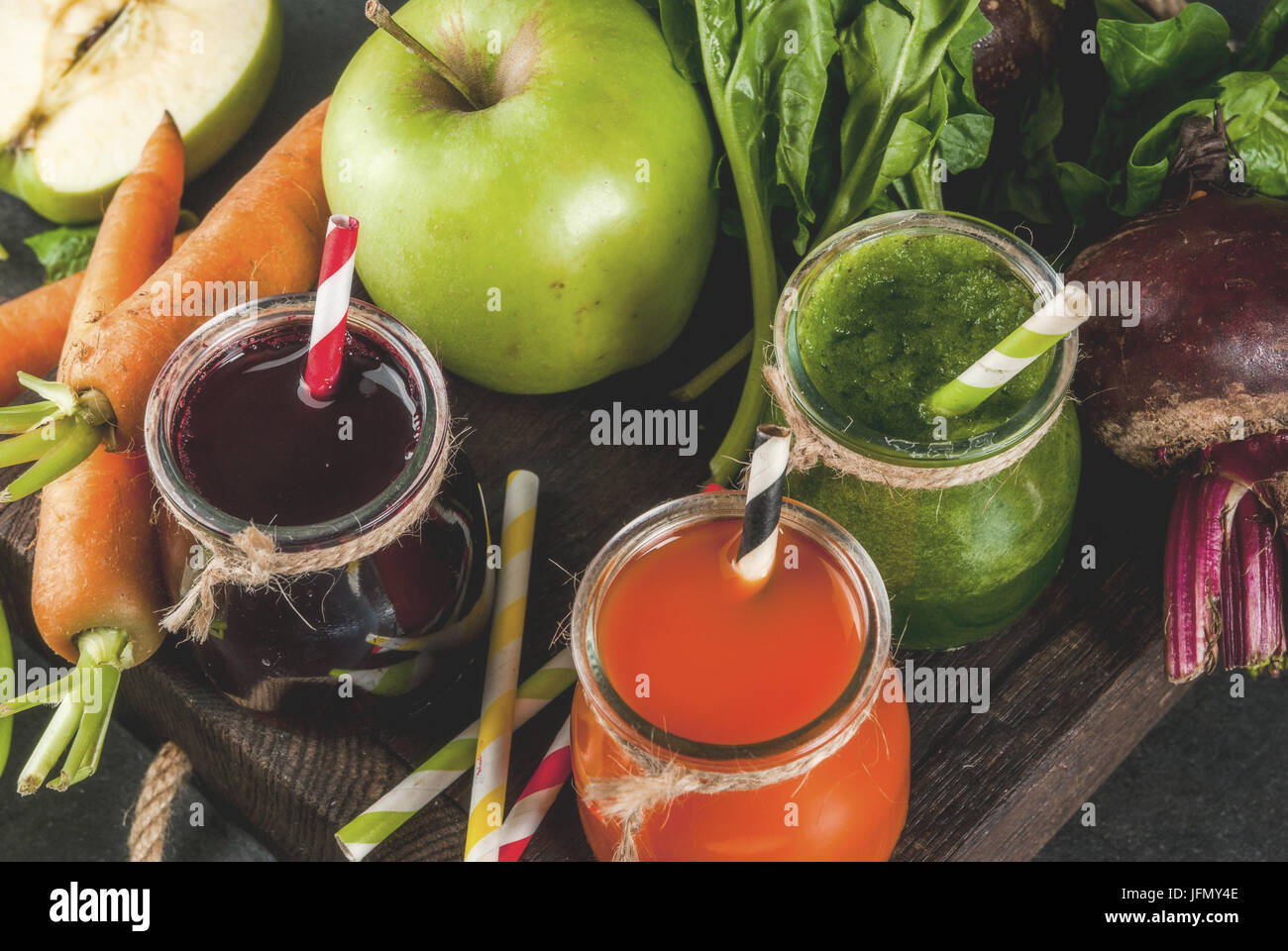 Vegan diet food. Detox drinks. Freshly squeezed juices and smoothies