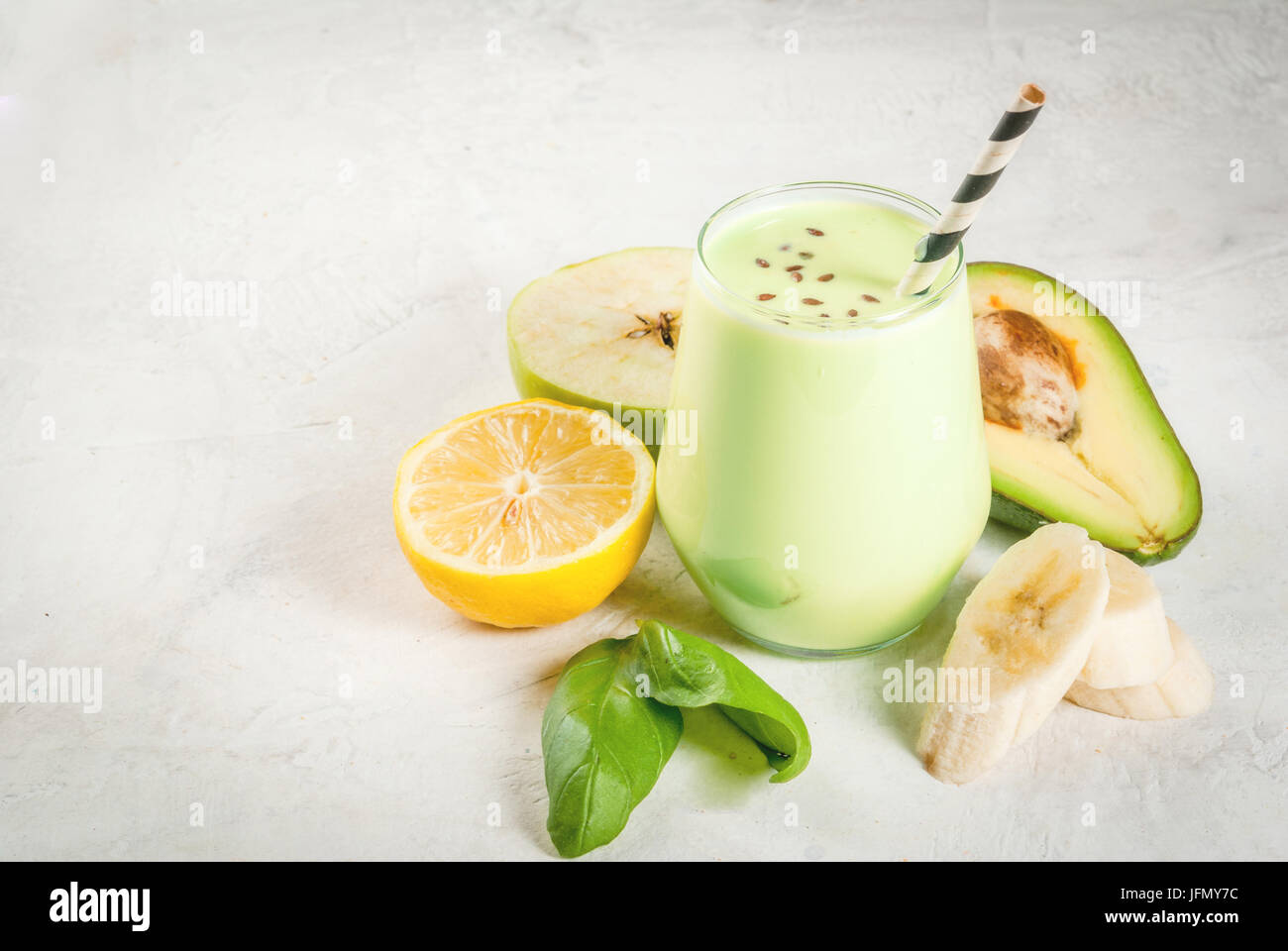 Healthy food. Dietary breakfast or snack. Green smoothies from yoghurt