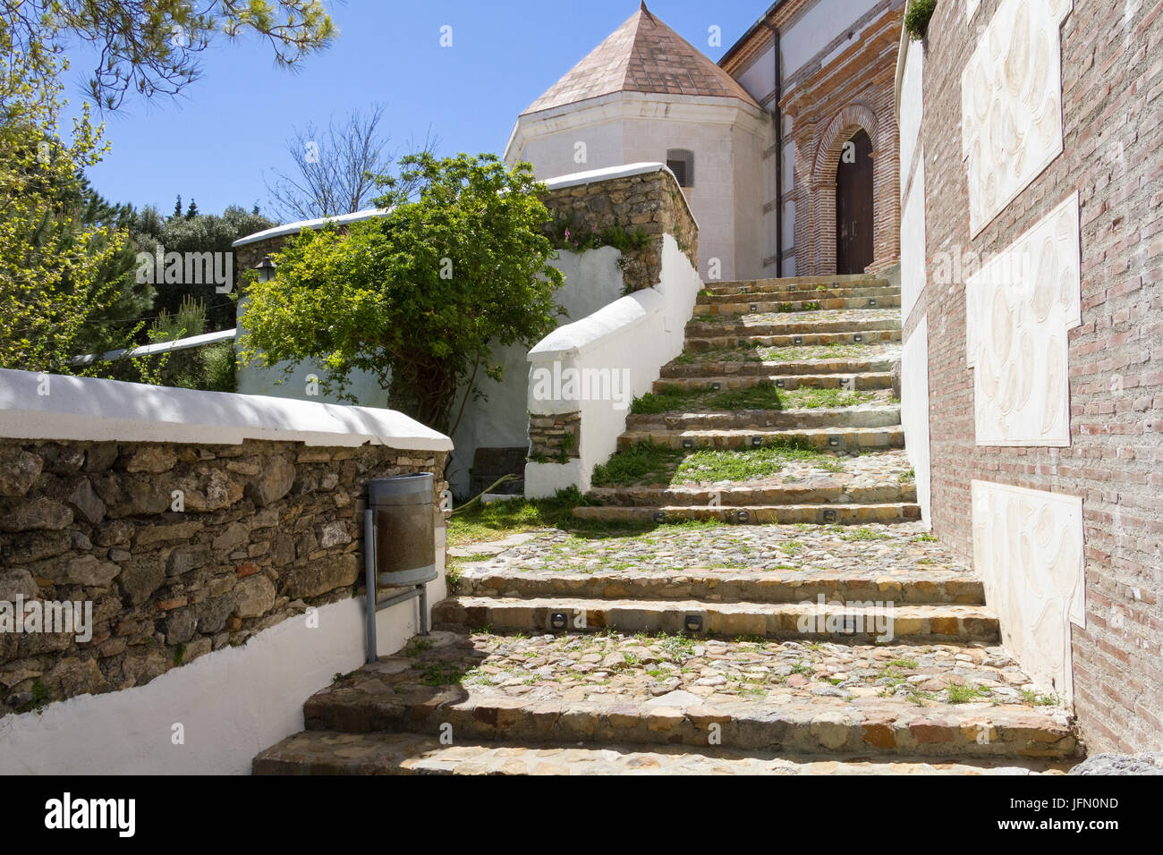 steps up to Chirch of Casares Stock Photo Alamy