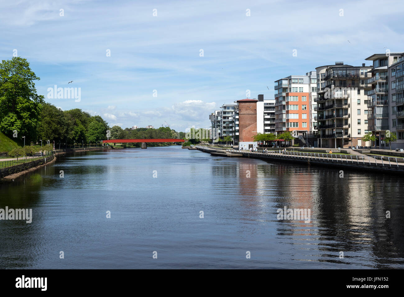 Nissastrand residential complex with condos and apartments by the river Nissan Stock Photo