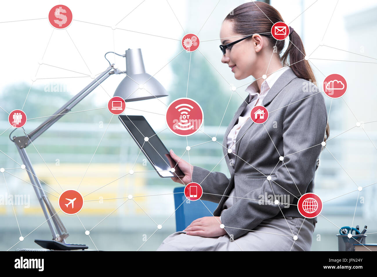 The internet of things concept with businesswoman Stock Photo - Alamy