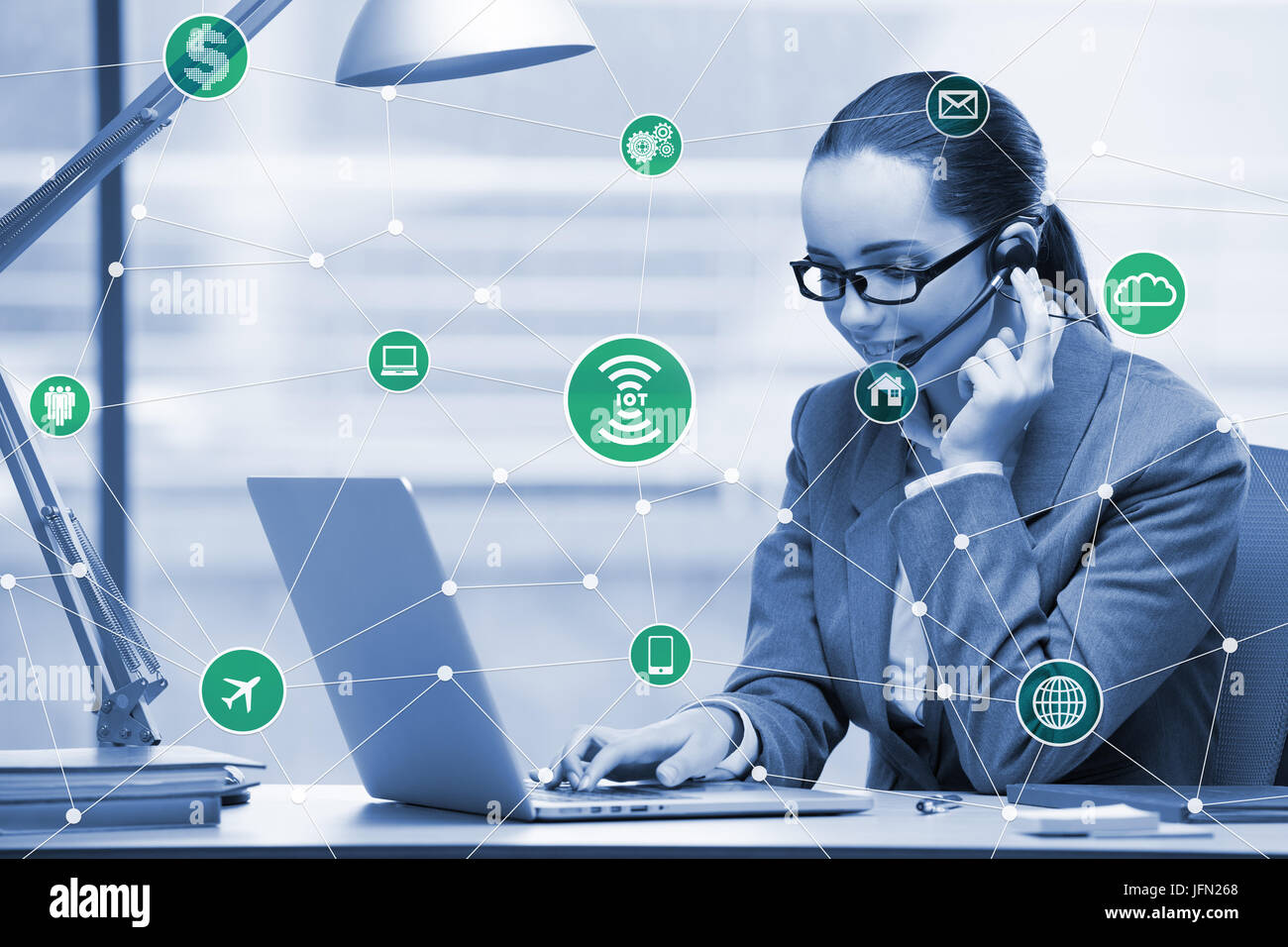 The internet of things concept with businesswoman Stock Photo - Alamy
