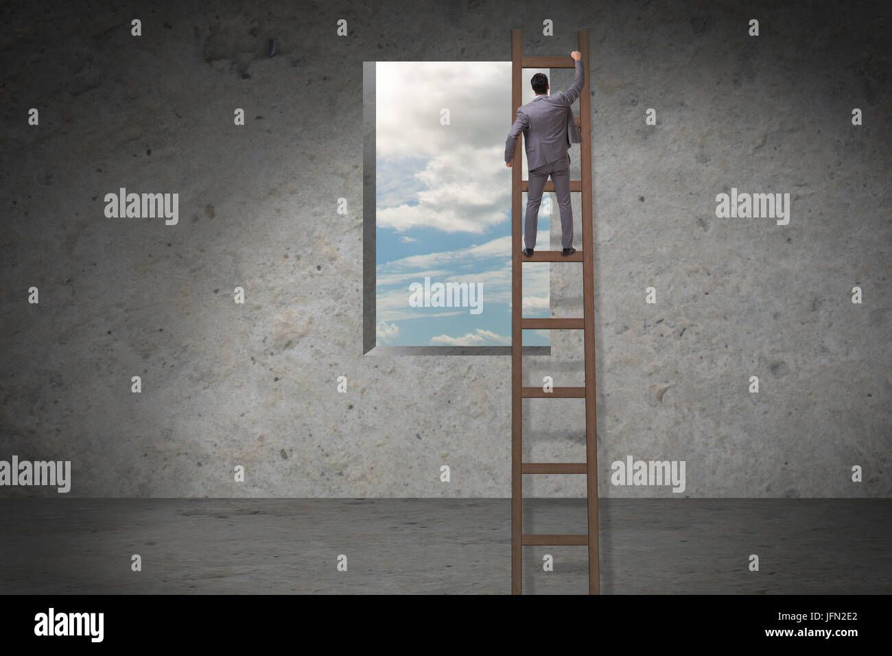 The businessman climbing ladder in business concept Stock Photo - Alamy