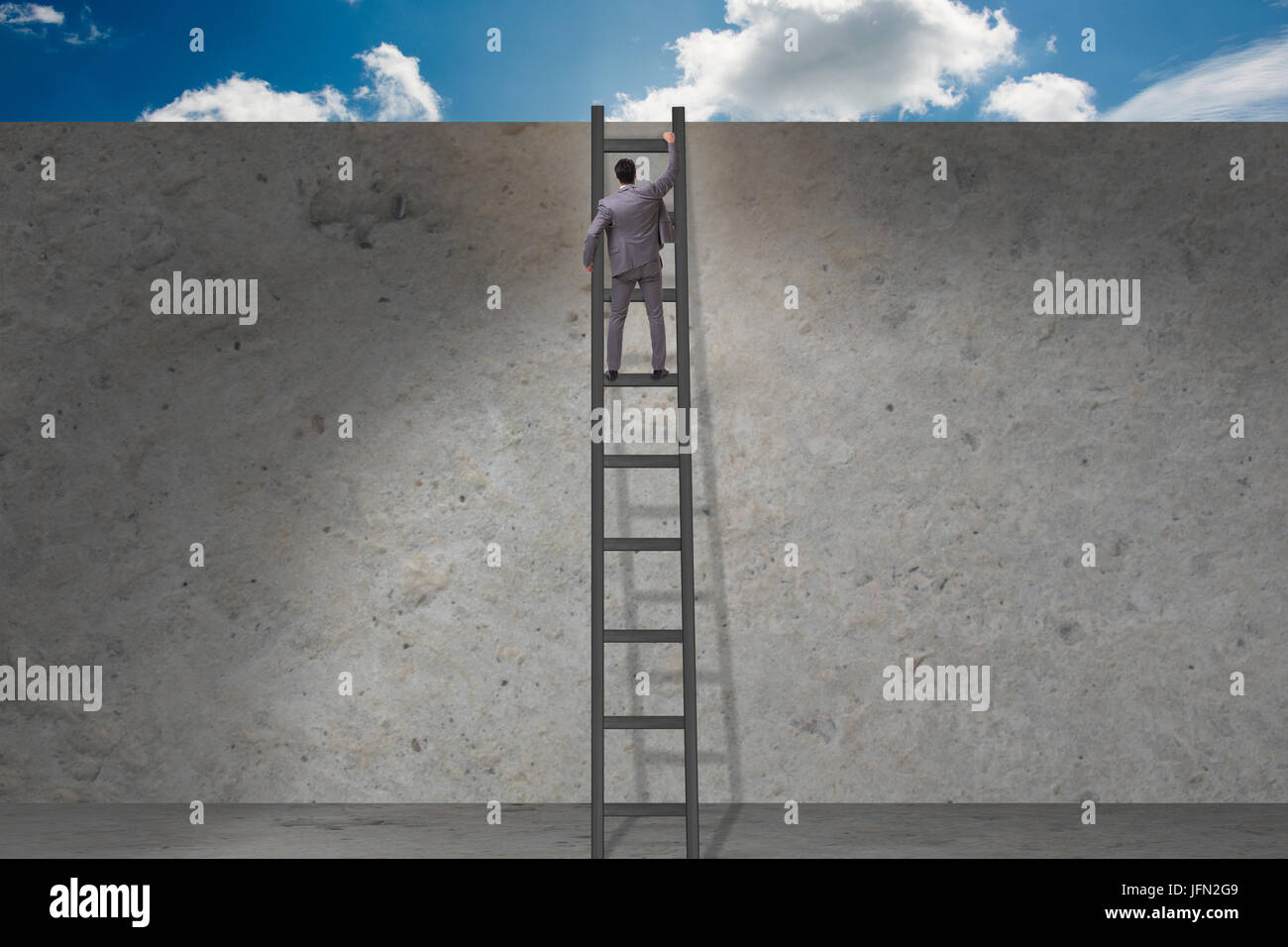 The businessman climbing ladder in business concept Stock Photo - Alamy