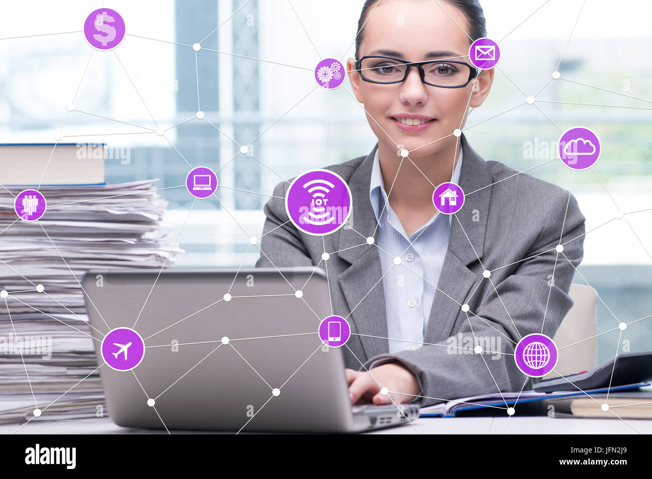 The internet of things concept with businesswoman Stock Photo - Alamy