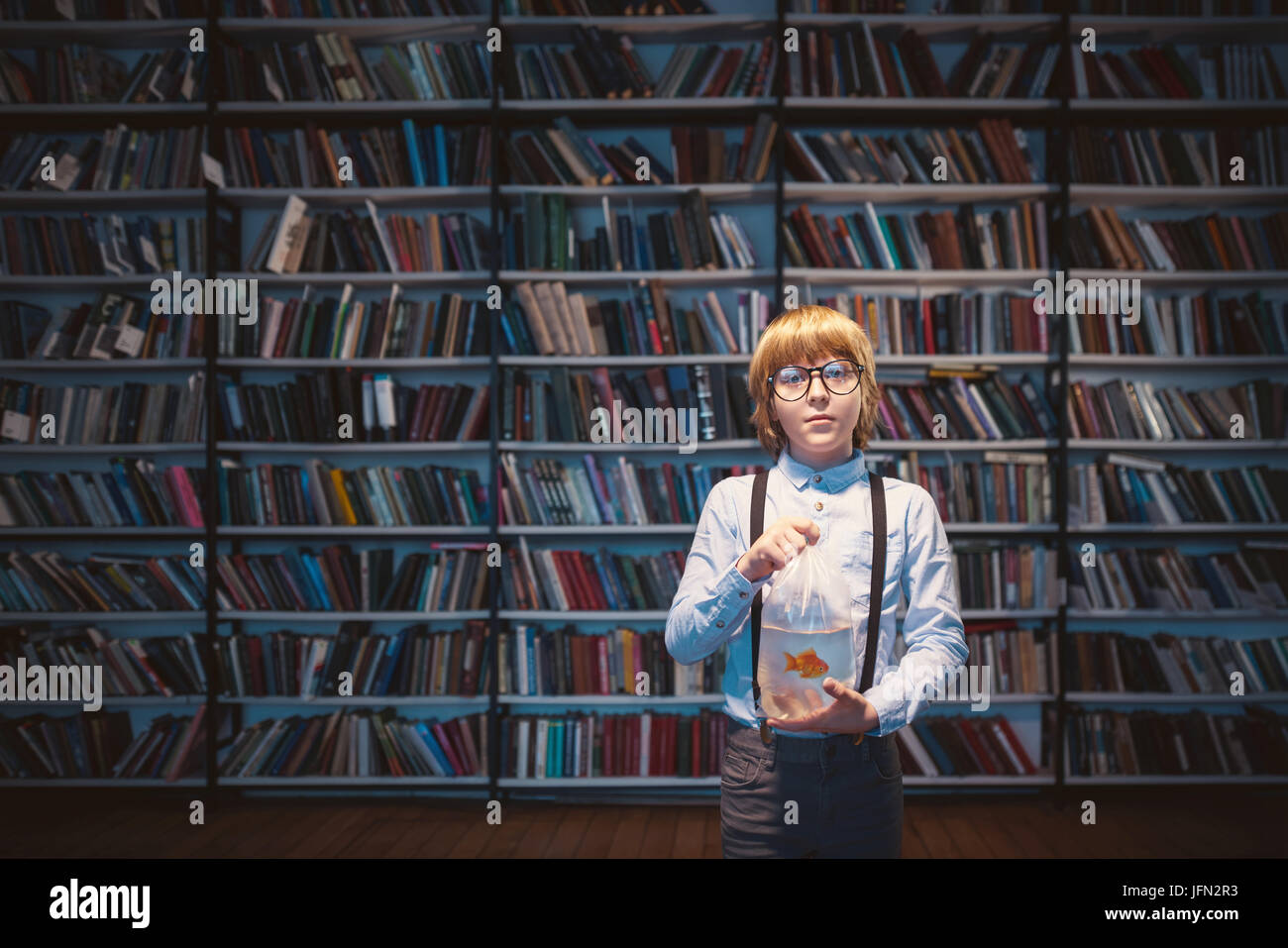 Boy in library Stock Photo