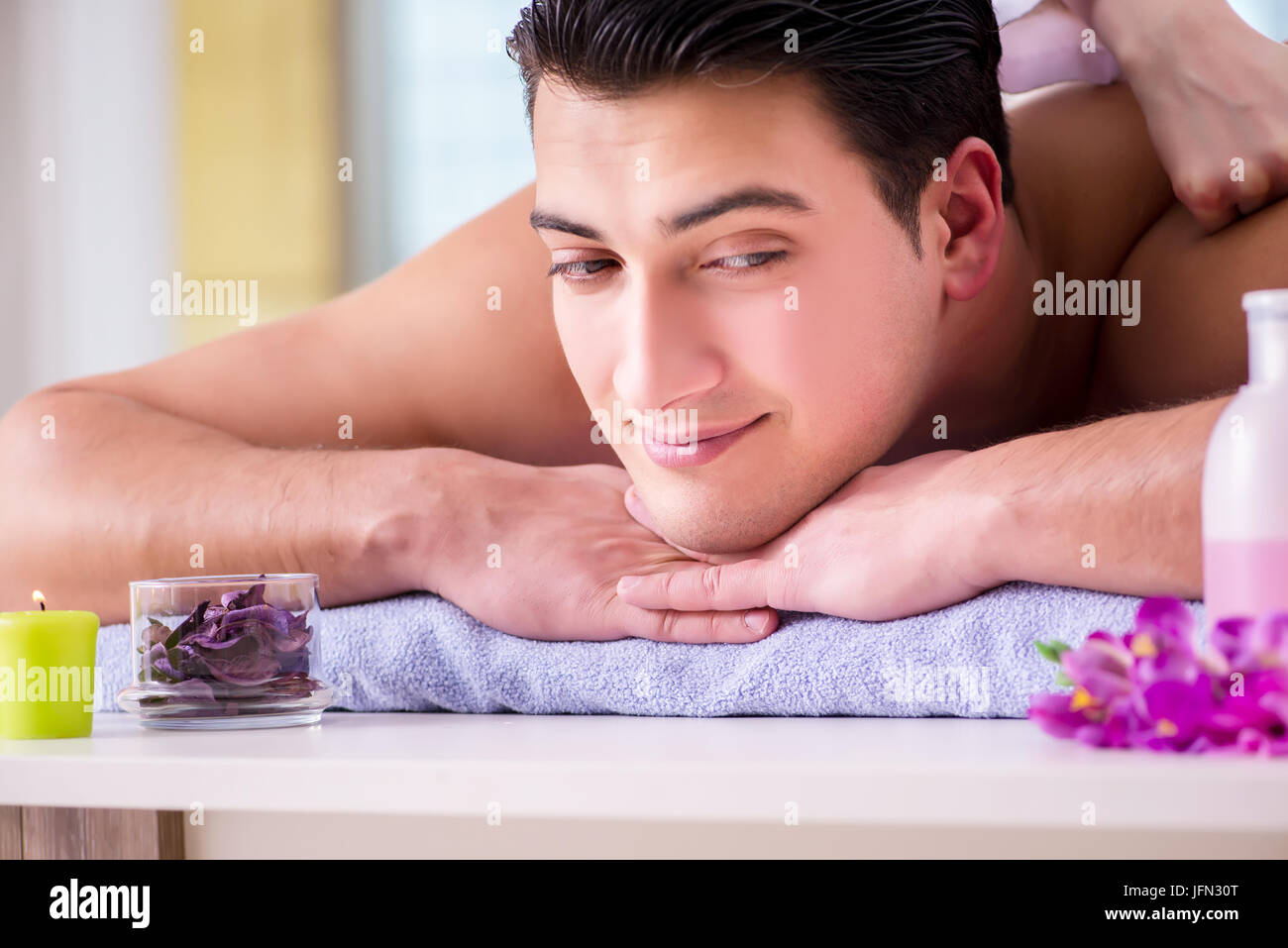 The Handsome Man In Spa Massage Concept Stock Photo Alamy