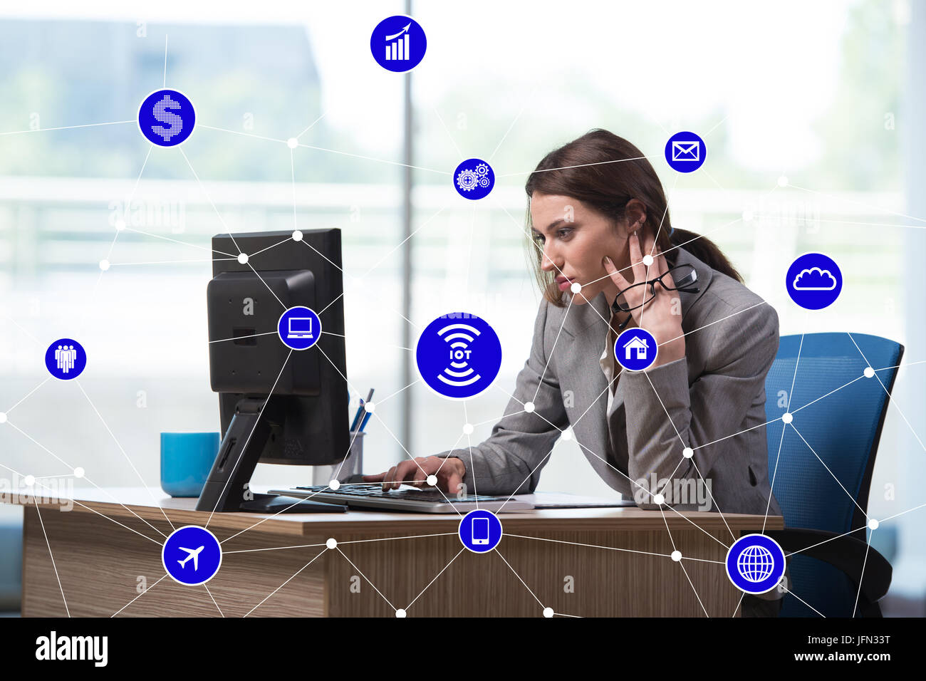 The internet of things concept with businesswoman Stock Photo - Alamy