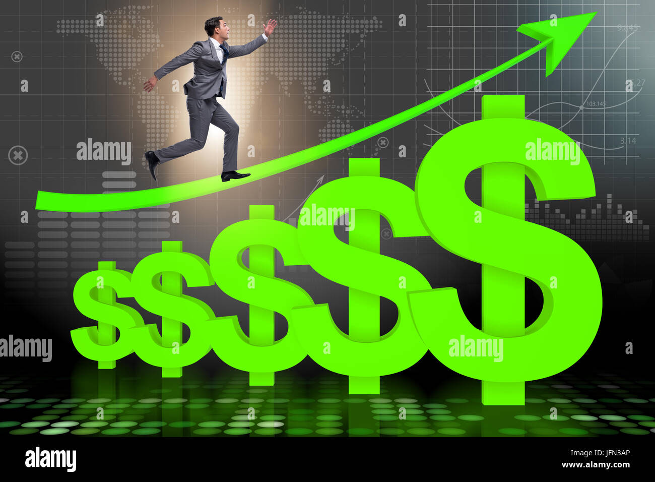 The businessman in american dollar concept Stock Photo - Alamy