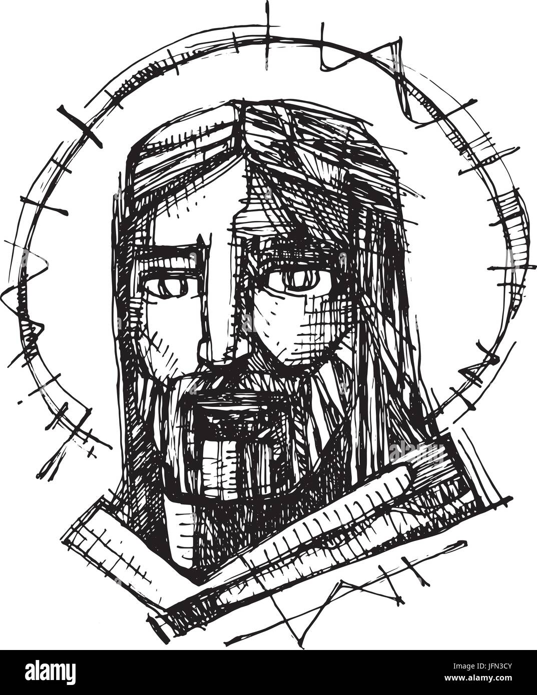 Hand drawn vector illustration or drawing of Jesus Christ Face Stock ...