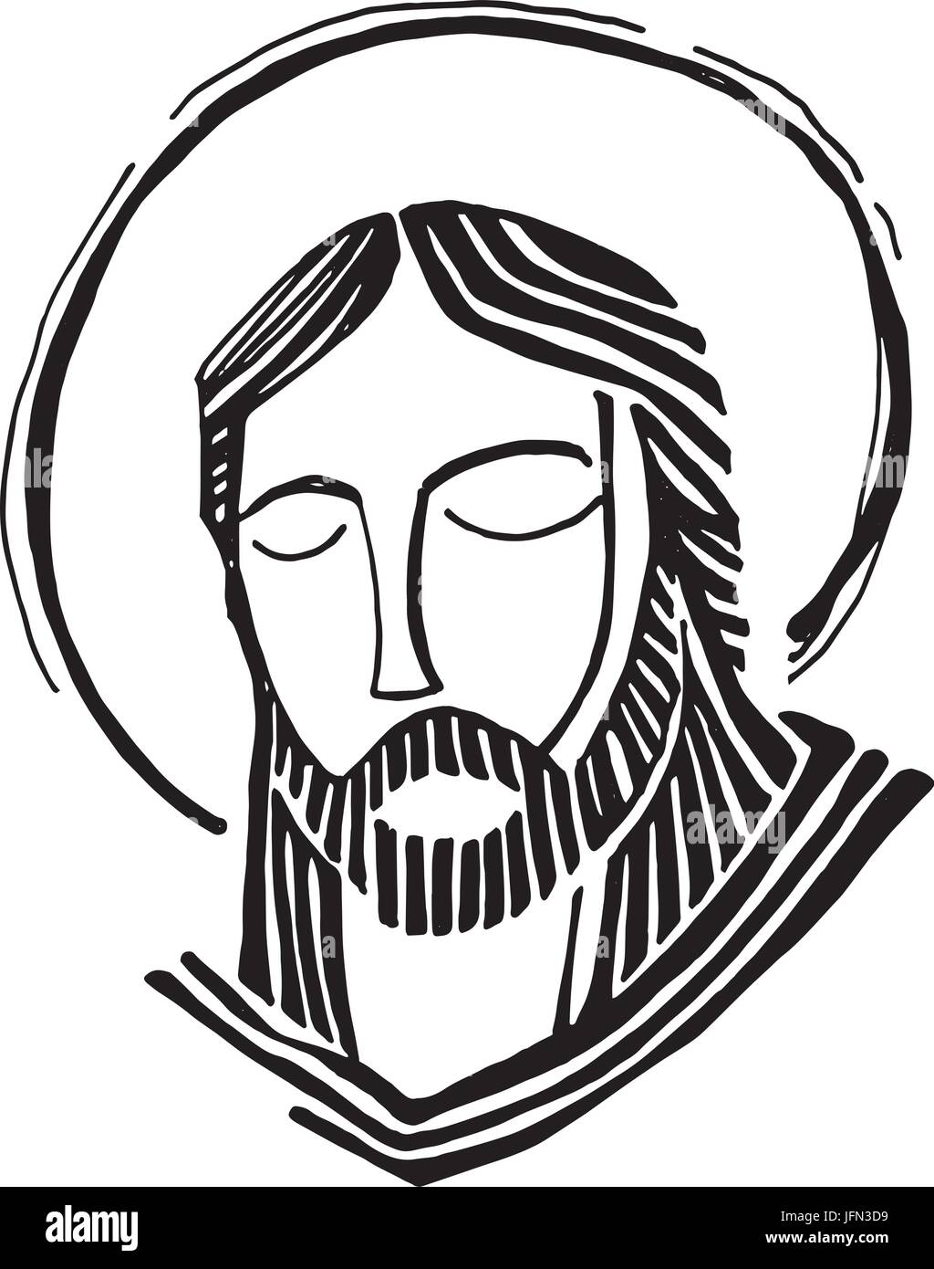 Hand drawn vector illustration or drawing of Jesus Christ Face ...